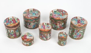 Seven assorted antique Chinese Canton export ware lidded porcelain jars, (A/F), 19th century, ​​​​​​​the largest 9cm high