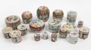 Eighteen assorted vintage and antique Chinese porcelain lidded boxes, 19th and 20th century, the largest 8.5cm high