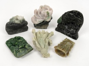 Six&nbsp;Chinese carved jade and hardstone ornaments, the largest 15cm high