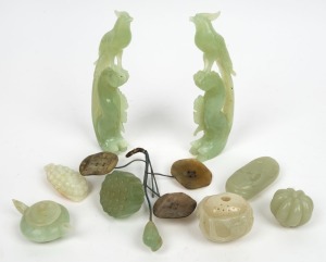Eight assorted Chinese carved jade ornaments, 20th century, the largest 21cm high