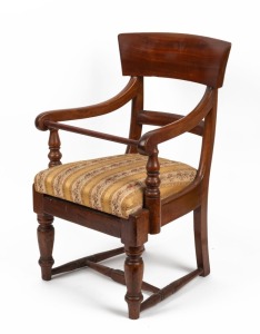 A child's antique spade back mahogany chair, 19th century, note: highchair conversion. 61cm high, 37cm across&nbsp;the arms