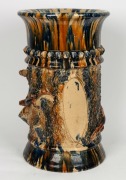 BRUNSWICK POTTERY rare and superb exhibition quality pottery umbrella stand of tree stump form with applied lizards and branches, impressively glazed in mottled blue majolica drip glaze, by JAMES CAMPAIN, 19th century, incised "J.J.C.", 57cm high, 34cm di - 3