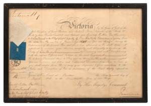 QUEEN VICTORIA and LORD PANMURE (Secretary of War) original signature on a January 1856 appointment of Arnold Ritter to the role of Lieutenant in the 3rd Regiment of Light Infantry of the British German Legion; signed and sealed at Windsor&nbsp;in March 1856.