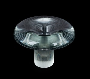 TAPIO WIRKKALA vintage glass mushroom vase with striated decoration, engraved to the base "Tapio Wirkkala&nbsp;littala&nbsp;55", 10cm high.