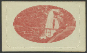 Australia: Postal Stationery: Letter Cards: 1911-12 (BW:LC10/28A) 1d KGV Full-Face Design P10 on Grey Surfaced Card (0.19mm thick), September 1912 Printing in red-brown, "Cairns Railway Queensland" illustration, mild aging along fold/edges, very fine unused Cat $175.