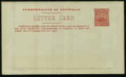 Letter CardsAustralia: Postal Stationery: Letter Cards: 1911-12 (BW:LC10/28A) 1d KGV Full-Face, perf.10 on Grey Surfaced card (0.19mm thick), September 1912 printing in chestnut, "Cairns Railway Queensland", very fine unused, Cat $175.&nbsp; - 2