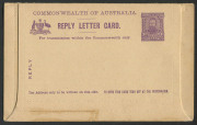 Letter Cards: 1911 1d + 1d Full-Face Design Reply Lettercard, 'Giant Red Gum, Vic' and 'Queen's Gardens Perth, WA' in purple,&nbsp;small faults, BW:LC13.