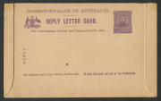 Letter Cards: 1911 1d + 1d Full-Face Design Reply Lettercard, 'Giant Red Gum, Vic' and 'Queen's Gardens Perth, WA' in purple, minor faults, unused; BW:LC13.