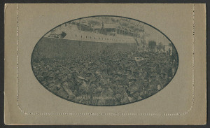 Australia: Postal Stationery: Letter Cards: 1914-18 Military Views (BW:LC25/M1B) 1d KGV Sideface Design Perf. 12½ in black on Grey to Greenish-Grey Card, pink interior, "2nd A.I.F. Embarking (wharf)" illustration, minor adhesions, fine unused overall, Cat $175.