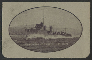 Letter Cards: 1914-18 Military Views (BW:LC25/M4A) 1d KGV Sideface Design Perf.12½, in deep blue and sepia, on Grey Card, pink interior, "H.M.A.S. Yarra on trial...", 1915 (Dec.2) postal use from Hobart to Campbell Town (Tas); fine condition.
