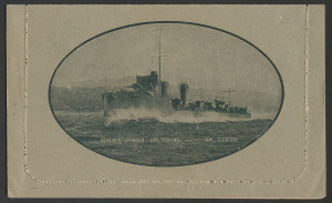 Letter Cards: 1914-18 Military Views (BW:LC25/M4A) 1d KGV Sideface Design Perf.12½, in greenish-black on Grey Card, pink interior, "H.M.A.S. Yarra on trial...", fine unused.