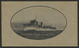 Letter Cards: 1914-18 Military Views (BW:LC25/M4B) 1d KGV Sideface Design Perf.12½, in sepia on Grey Card, pink interior, "H.M.A.S. Yarra on trial..." light tone on front, quite fine overall, unused.