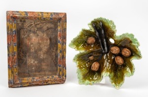 A framed literary display; together with a BRETBY English porcelain walnut bowl, (2 items), the frame 27 x 22cm