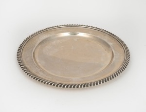 An antique English sterling silver dinner plate with gadrooned edge, by Charles Stuart Harris of London, circa 1871, 25.5cm diameter, 602 grams