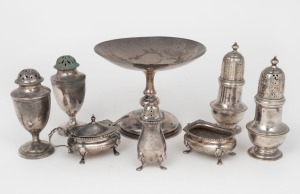 Assorted sterling silver condiments and tazza, 20th century, (8 items), ​​​​​​​approximately 460 grams silver weight