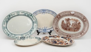 Five assorted antique English porcelain meat platters, 19th century, the largest 39cm wide
