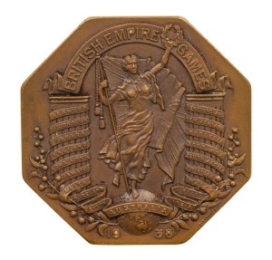 1938 3rd BRITISH EMPIRE GAMES IN SYDNEY, Bronze Winner's Medal "British Empire Games/Australia/1938", octagonal, 63 x 63mm. Very attractive and scarce.