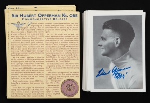 HUBERT OPPERMAN: An ex-dealer's stock of signed photographs of Sir Hubert Opperman, together with numbered certificates for every one of the fifty photographs; the images 13 x 9cm. (50 photos + 50 CoA's)
