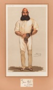 An original Vanity Fair chromo-lithograph of W. G. Grace published in the June 1877 edition, mounted together with an original autograph of the 'father of cricket'; overall 53 x 35cm.