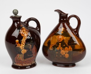 ROYAL DOULTON two Kings Ware decanters, "Bonny Prince Charlie" with original stopper and "Horatio Nelson" (no stopper), both made for Dewar's Whisky, 21cm and 20cm high