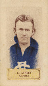 1932 Hoadleys (3d Violet Nutty Bar) "Victorian League Footballers", part set [31/108]. Fair/VG. Rarity 8. The scarcest of the Hoadleys sets.