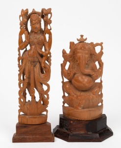 Two Indian carved sandalwood statues, Ganesh and Krishna, 20th century, 21cm and 27cm high