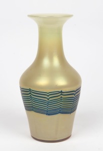 A vintage iridescent glass vase with blue wavy frieze, 20th century, 22cm high