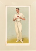 Seven original Vanity Fair chromo-lithographs featuring seven different English cricketers, "Oxford Cricket" (29 June 1889), "Sammy" (6 August 1892), "Bobby" (5 June 1902), "Repton, Oxford & Somerset" (6 August 1903), "Yorkshire" (29 August 1903), "Plum" 