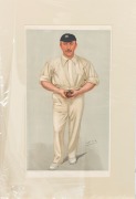 Seven original Vanity Fair chromo-lithographs featuring seven different English cricketers, "Oxford Cricket" (29 June 1889), "Sammy" (6 August 1892), "Bobby" (5 June 1902), "Repton, Oxford & Somerset" (6 August 1903), "Yorkshire" (29 August 1903), "Plum" - 3