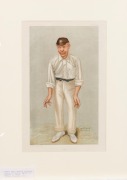 Seven original Vanity Fair chromo-lithographs featuring seven different English cricketers, "Oxford Cricket" (29 June 1889), "Sammy" (6 August 1892), "Bobby" (5 June 1902), "Repton, Oxford & Somerset" (6 August 1903), "Yorkshire" (29 August 1903), "Plum" - 5