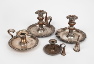 Four assorted antique Sheffield plate chamber sticks, 19th century, the largest 11cm high