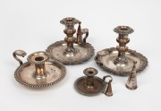 Four assorted antique Sheffield plate chamber sticks, 19th century, ​​​​​​​the largest 11cm high