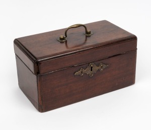 A Georgian tea caddy made from solid Cuban mahogany, circa 1760, (canisters have been removed), 14cm high, 27cm wide, 15cm deep