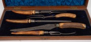 An antique English carving implement with deer antler handles, housed in a plush fitted walnut box, 19th/20th century, the box 46cm wide - 2