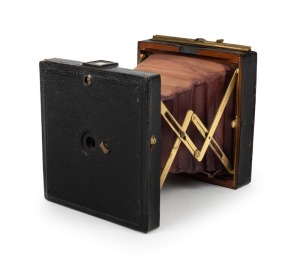 90 x 85mm plate strut-folding camera, c. 1890s, with burgundy bellows.