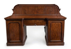 An antique English mahogany twin pedestal sideboard, circa 1875, stamped inside the drawer "Marsden & Banning, Manchester", 136cm high, 197cm wide, 72cm deep