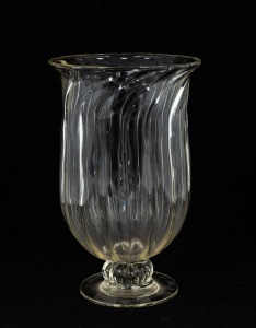A Continental Art Deco glass vase with ribbed decoration, 28cm high