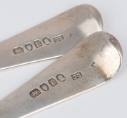 A pair of Georgian sterling silver tablespoons, by Richard Crossley of London, circa 1801, 22cm long, 156 grams total - 2