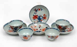 A set of four antique Chinese Imari&nbsp;porcelain tea bowls and saucers, 19th century, (8 items), the saucers 10.5cm diameter