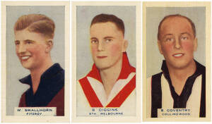1933 Hoadleys "Victorian Footballers" (numbered 1-50, text at base "Photos by courtesy of the Manufacturers B.D.V. Cigarettes"), complete set [50]. One Fair, others G/VG.