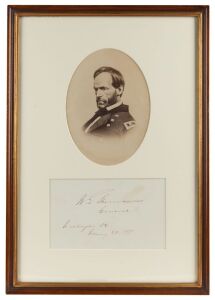 WILLIAM TECUMSAH SHERMAN, original signature on paper, dated "Washington D.C., February 22, 1878"; mounted together with an original albumen print; framed & glazed, overall 43 x 30cm.