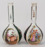 DRESDEN German porcelain pair of bottle vases, 19th century, blue crown mark stamped "Dresden", ​​​​​​​33cm high - 2