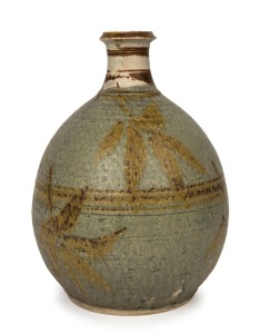 ALFRED JACKMAN studio pottery vase with leaf decoration, signed "Jackman", 31cm high