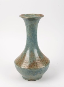 A Dutch pottery vase with duck egg glaze, signed "Tegelen, G.I.T.", 32cm high