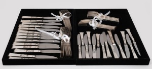 A Danish Frigast&nbsp;Silver Rigs pattern cutlery dinner set for fourteen. Comprising of entree knives, entree forks, dinner knives, dinner forks, tablespoons and dessert spoons. The steel knife blades marked "RAADVAD&nbsp;RUSTFRI",&nbsp;20th century, (84 pieces), total