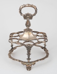 A Georgian sterling silver six bottle cruet stand, by Joseph Angell of London, circa 1834, 23cm high, 19cm wide, 454 grams