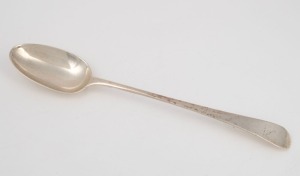 A Georgian sterling silver basting spoon with engraved bird crest, by William Sumner I & Richard Crossley of London, circa 1779, 29.5cm long, 106 grams
