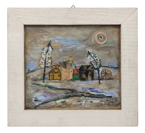 EUGENIUSZ TUKAN-WOLSKI&nbsp;(1928-2014), untitled farm scene, mixed media, signed lower right "Tukan", 16 x 18cm, 22 x 25cm overall. ​​​​​​​Together with a promotional A3 size poster