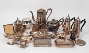 An Indo-Persian silver box (378 grams), together with an assortment of silver plated table ware, teaware, etc, mixed vintages, (qty)