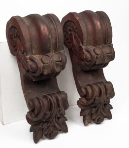 A pair of antique Australian carved cedar architectural corbels, 19th century, 40cm high